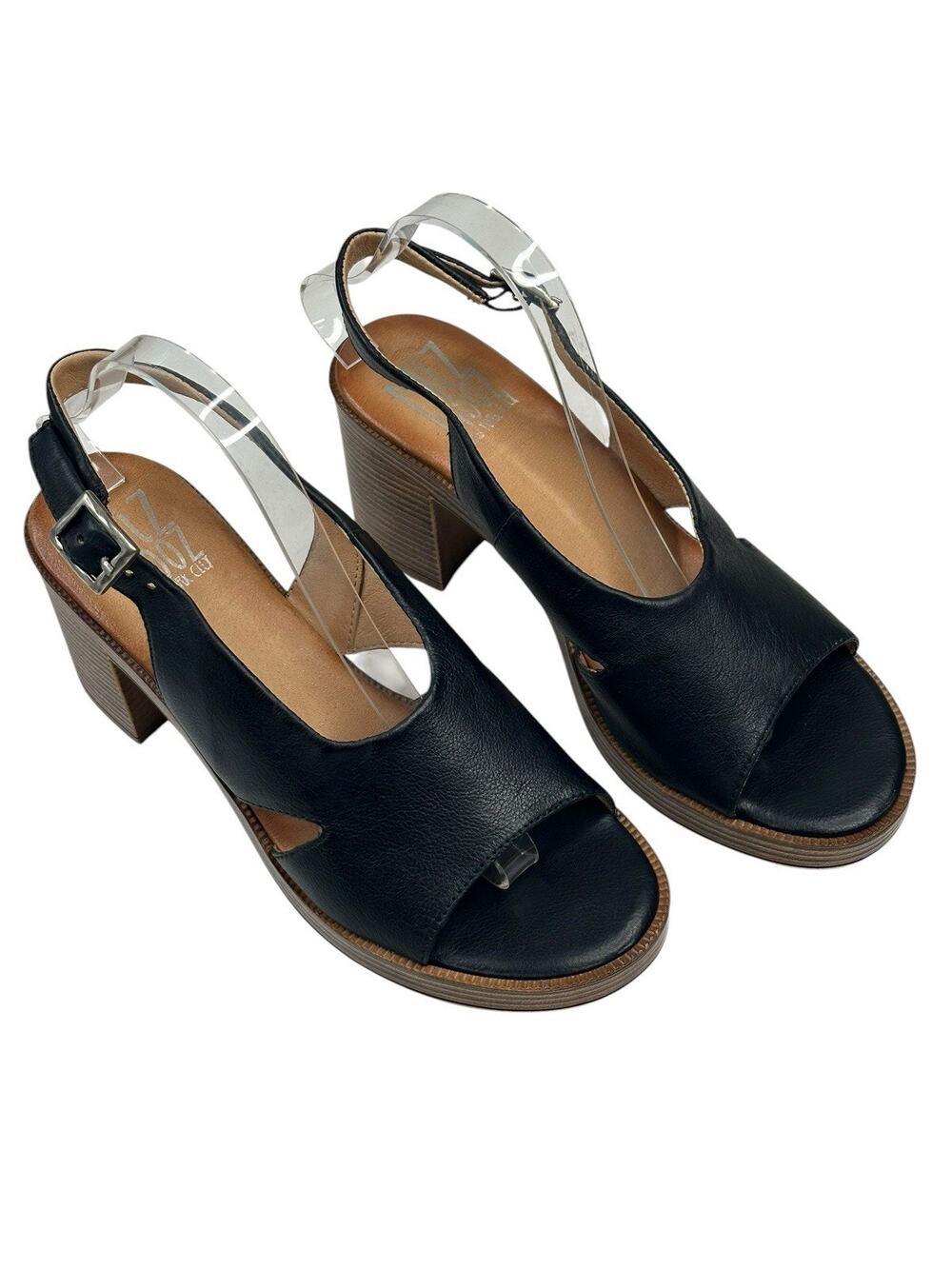 Miz Mooz Maia Black Leather Backstrap Heeled Sandals EU 41 US 9.5-10 New $185